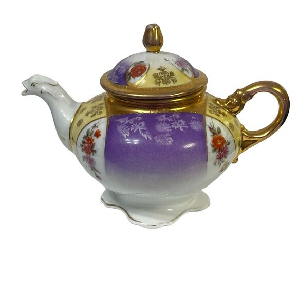 Vintage Victoria Austria Teapot & Sugar Dragon Serpent Floral Pattern Gold Trim - Picture 7 of 16